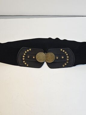 Belt Stretch Elastic Metal Details Faux Leather Waist Belt